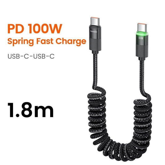 USB-C-C LED Kabel 100W Schnellladekabel Ladekabel Spiralkabel von Toocki